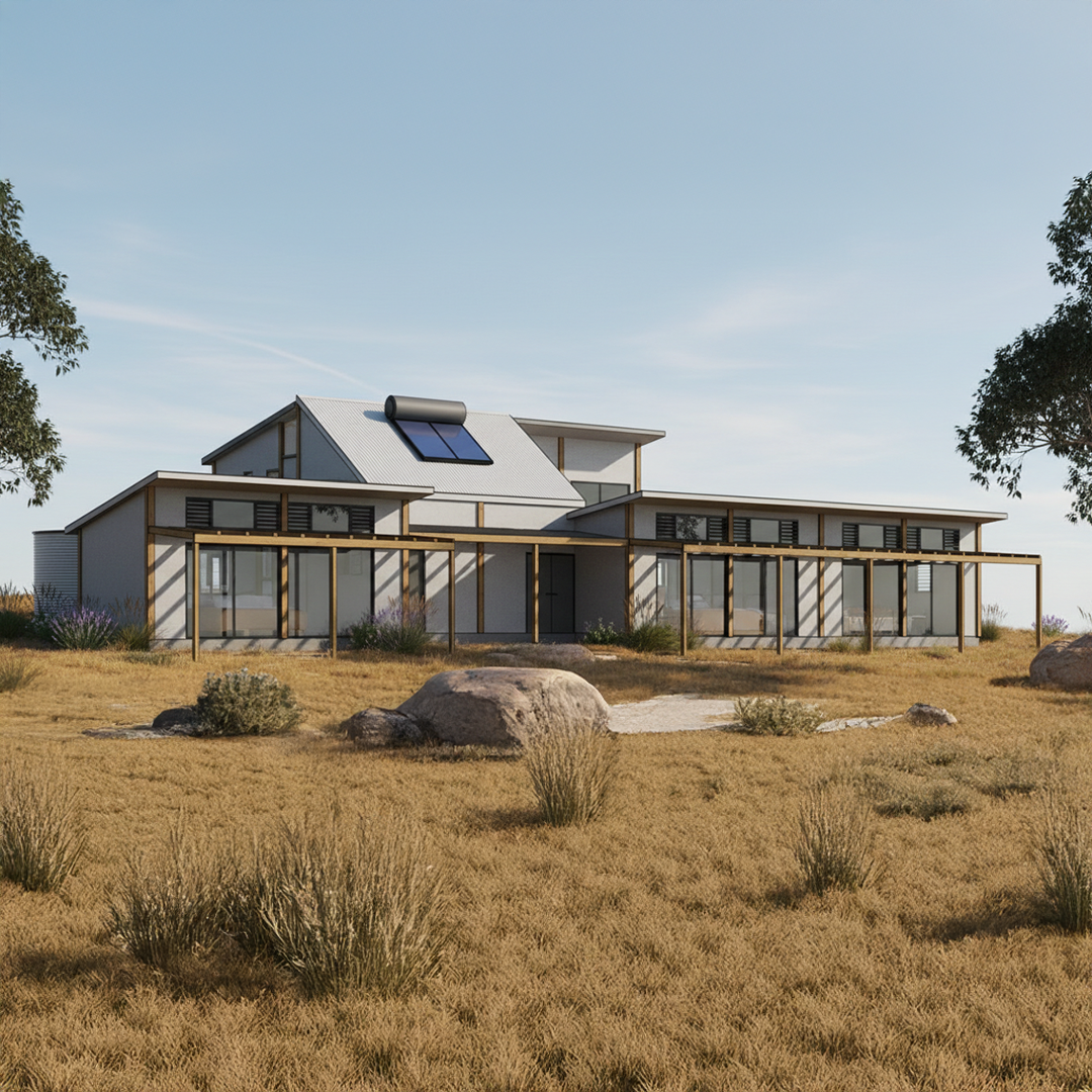Bellmount Forest Residence — front elevation with timber battens and dark cladding